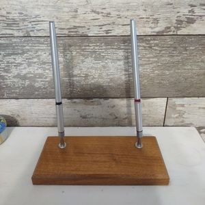 Vintage Wood Base Double port desk top Rotating ballpoint Pen Set